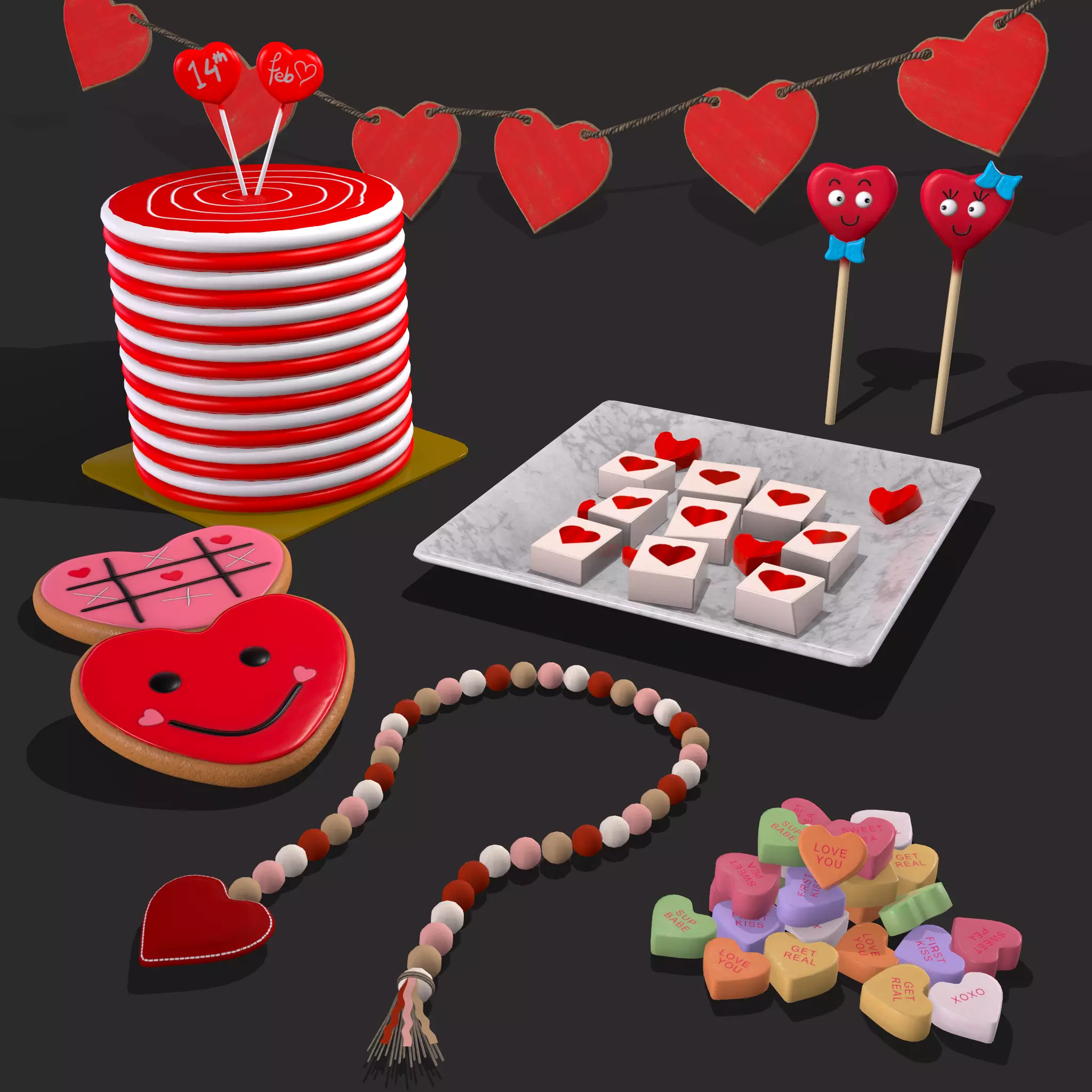 Valentines Decorations Version Two  3D Model Collection_0