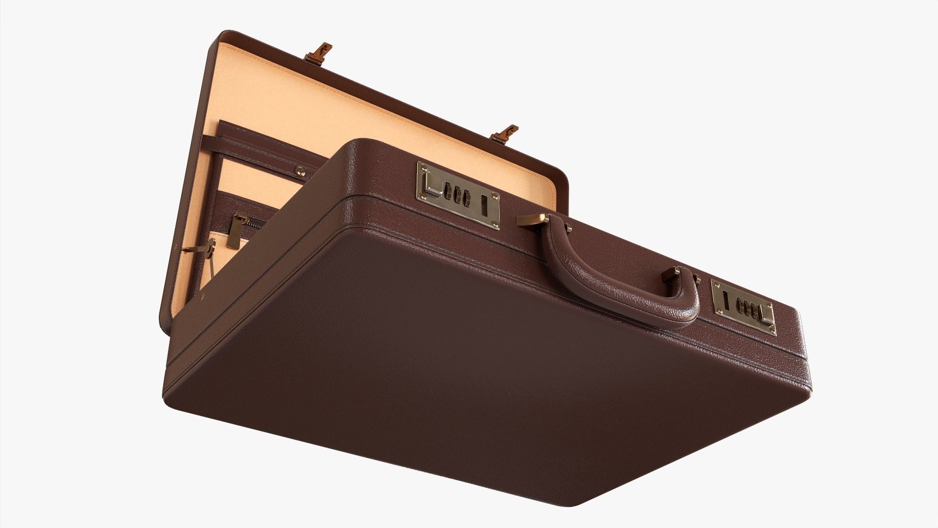 Leather briefcase open 3D model_2