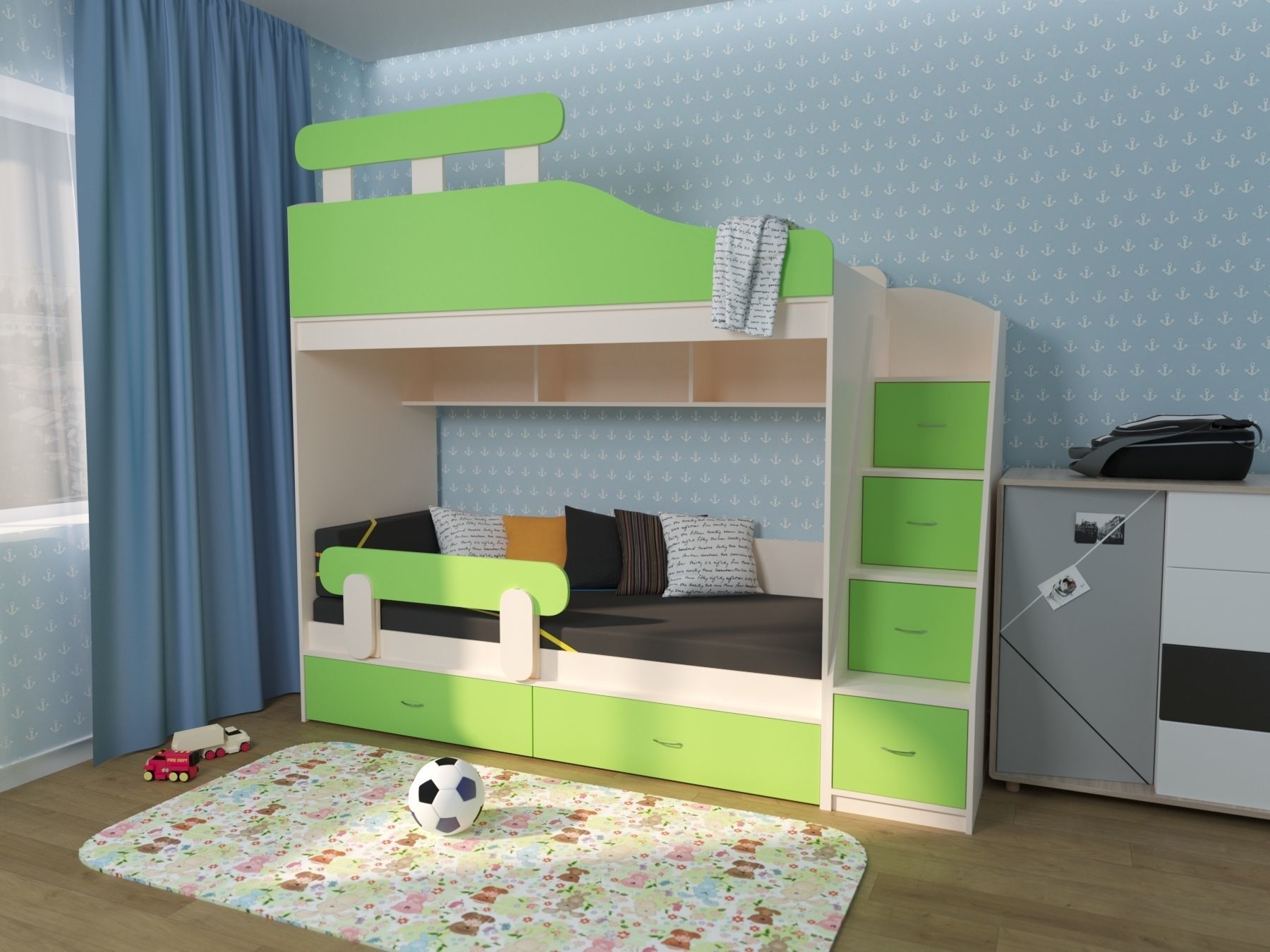 Childrens bunk bed 3D model_1