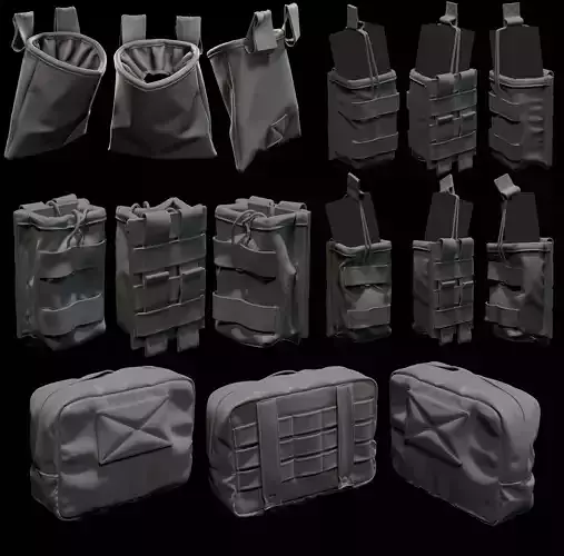 MarvelousDesigner Pouches 3D Model Collection