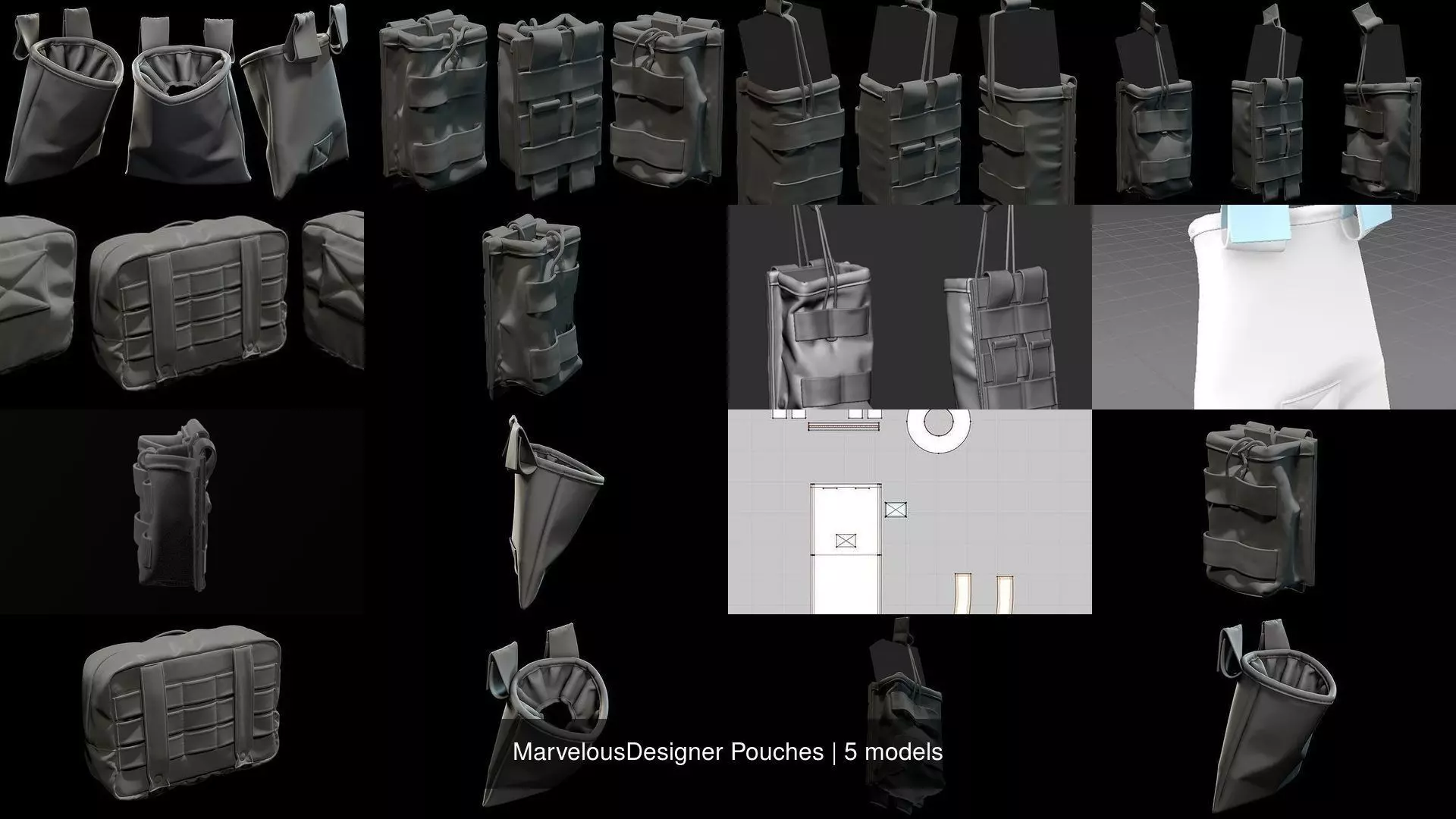 MarvelousDesigner Pouches 3D Model Collection_1