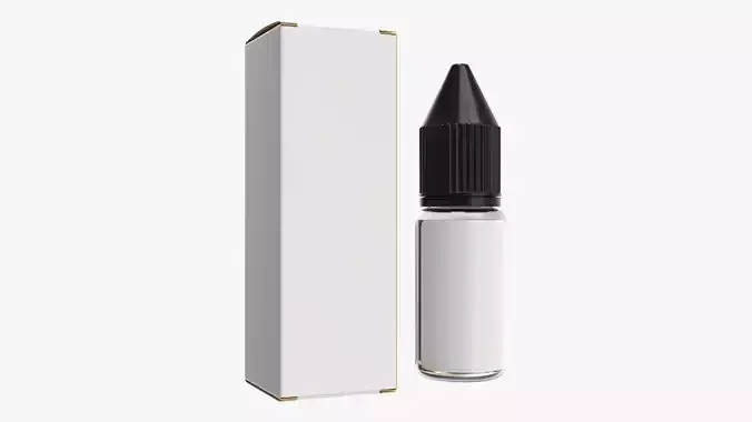Vape liquid bottle and closed box 3D model