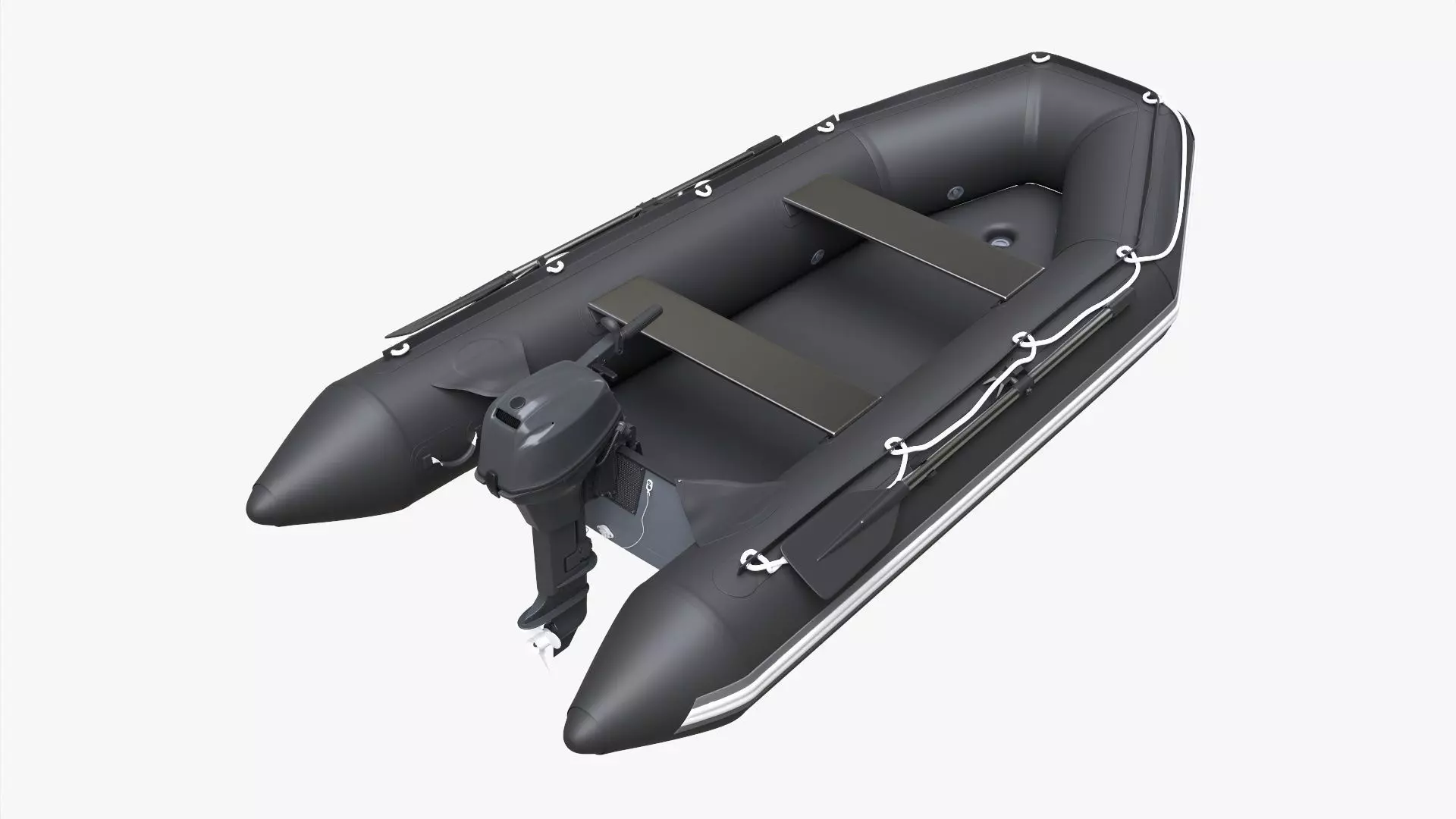 Inflatable boat 03 black with outboard boat motor 3D model_0