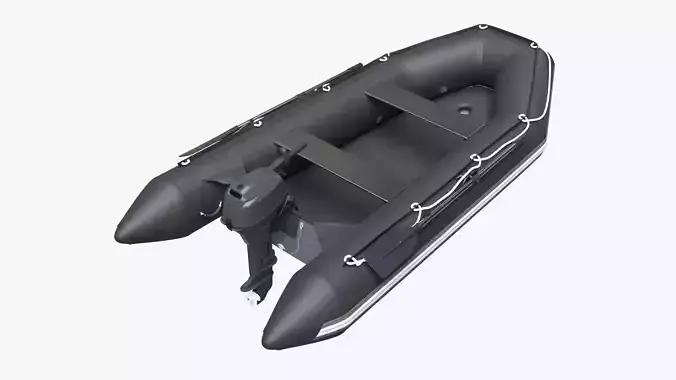 Inflatable boat 03 black with outboard boat motor 3D model