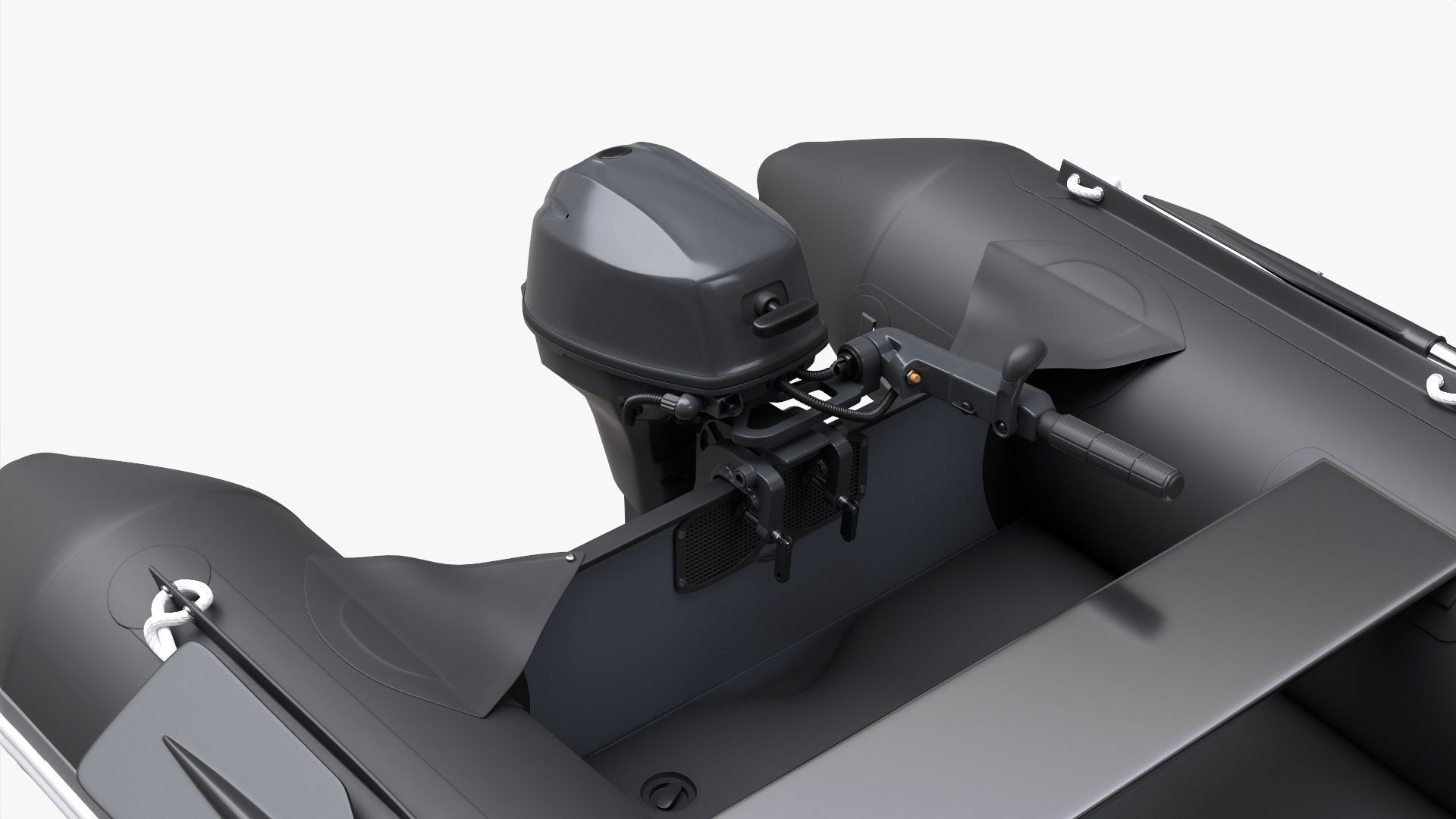 Inflatable boat 03 black with outboard boat motor 3D model_4
