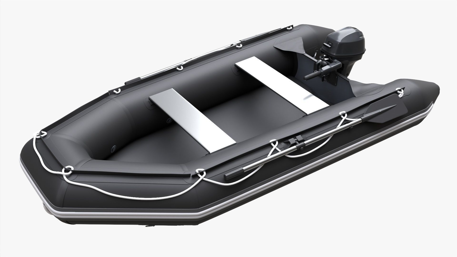 Inflatable boat 03 black with outboard boat motor 3D model_2