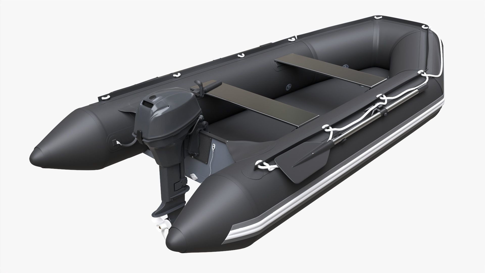 Inflatable boat 03 black with outboard boat motor 3D model_1