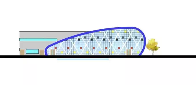 gymnasium building with two windows and tree
