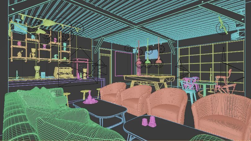 Industrial 3D Lounge CoffeeShop Blender - Fbx - Obj Low-poly 3D model_6