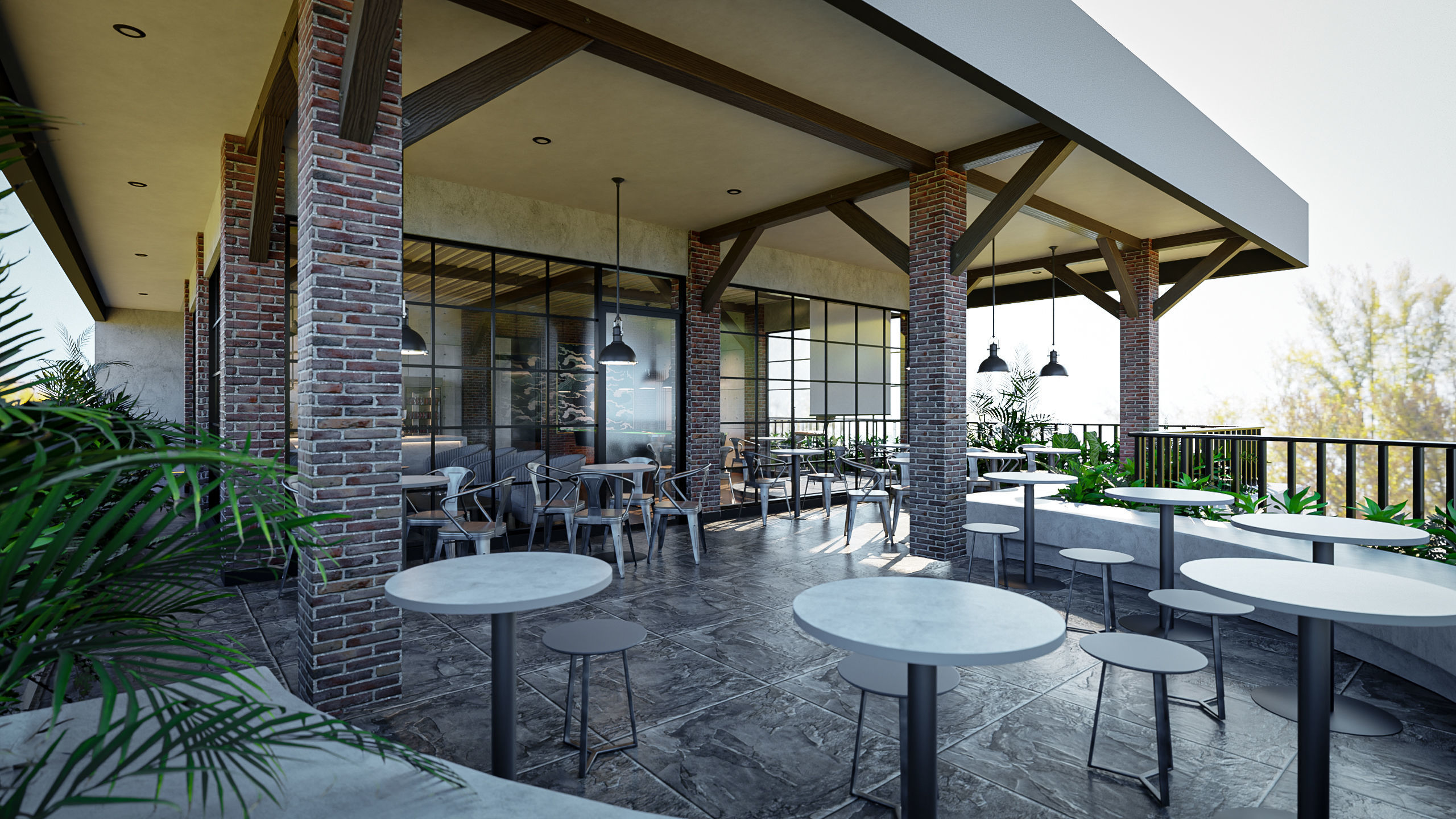 Industrial 3D Lounge CoffeeShop Blender - Fbx - Obj Low-poly 3D model_3