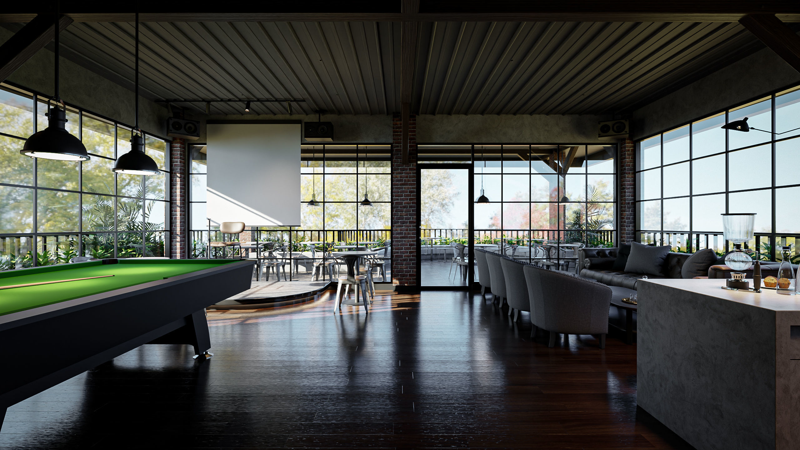 Industrial 3D Lounge CoffeeShop Blender - Fbx - Obj Low-poly 3D model_2