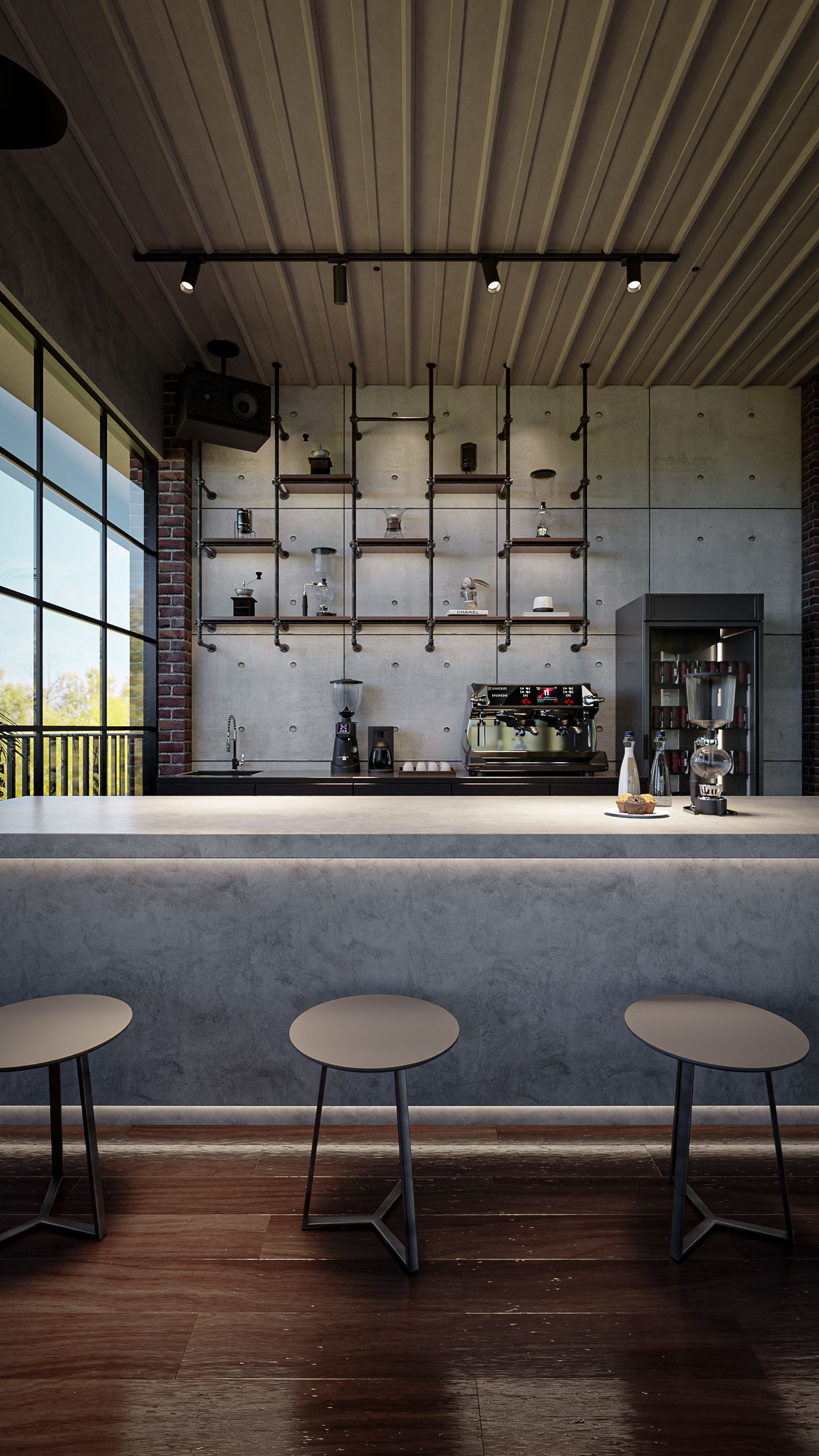 Industrial 3D Lounge CoffeeShop Blender - Fbx - Obj Low-poly 3D model_4