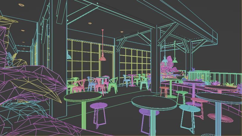 Industrial 3D Lounge CoffeeShop Blender - Fbx - Obj Low-poly 3D model_8