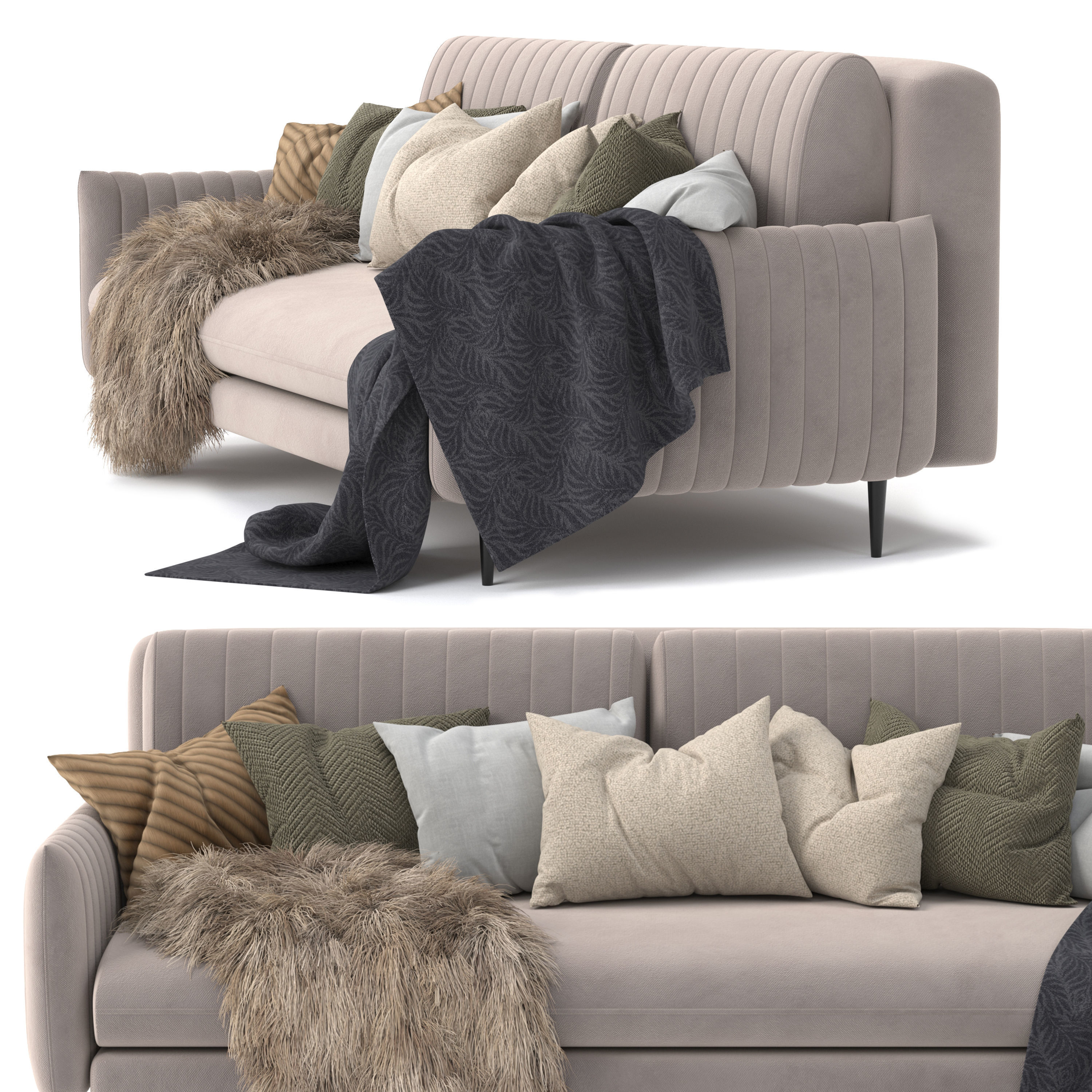 Svaut Valvet Grey Sofa 3D model_1