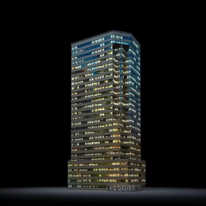 Skyscrapper With Lit Windows 3D model_0