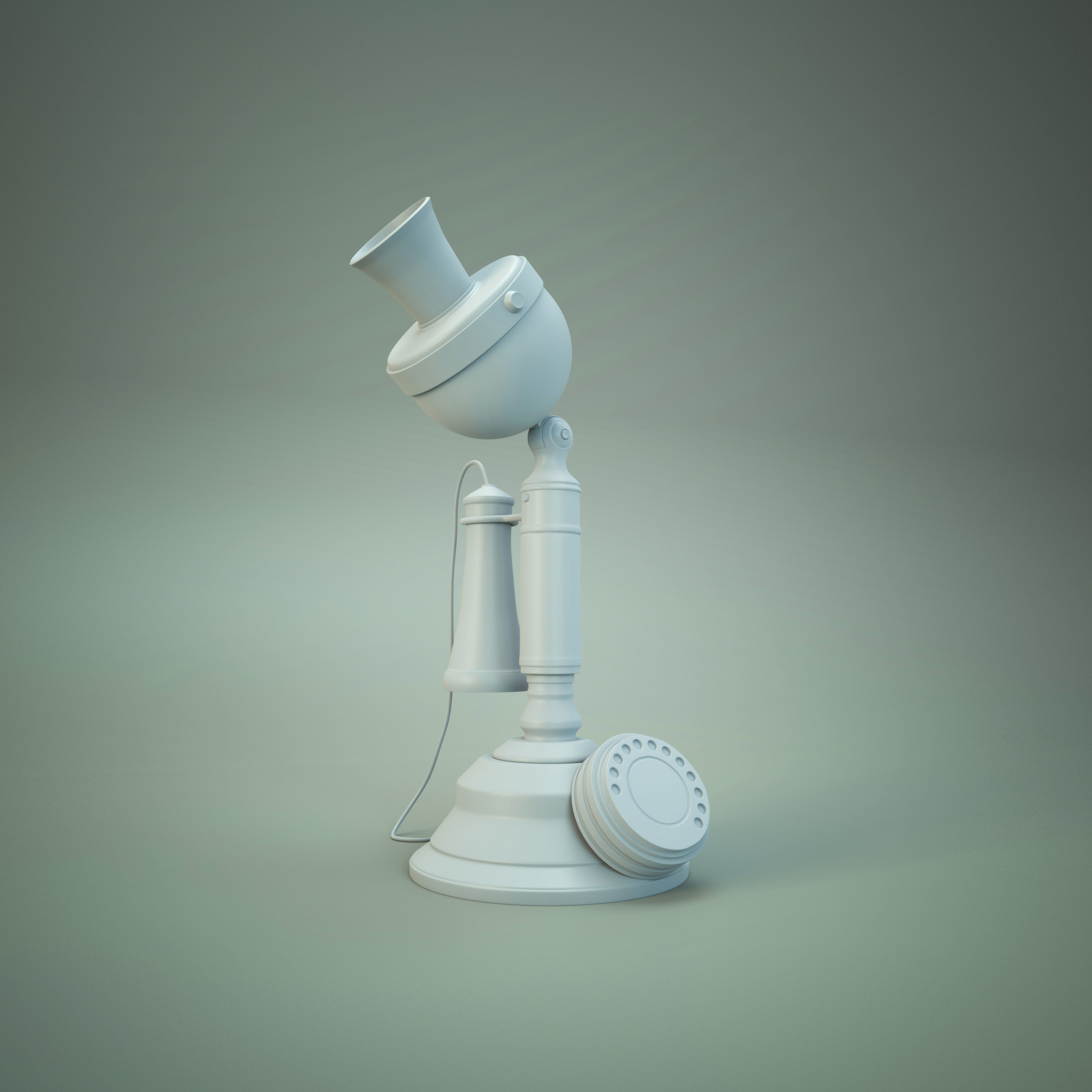 Old Wood Phone and Old Candlestick Phone Low-poly 3D model_4