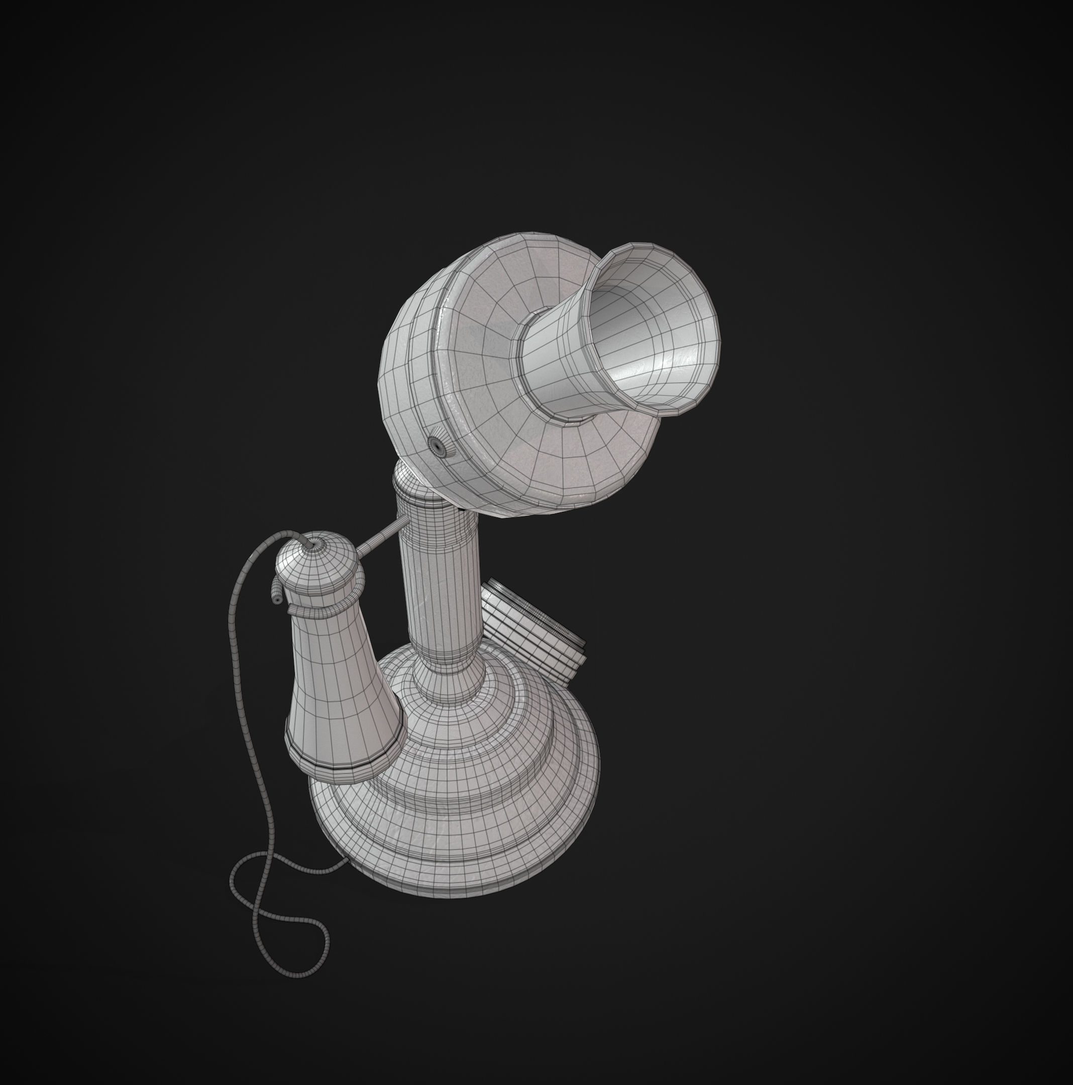 Old Wood Phone and Old Candlestick Phone Low-poly 3D model_9
