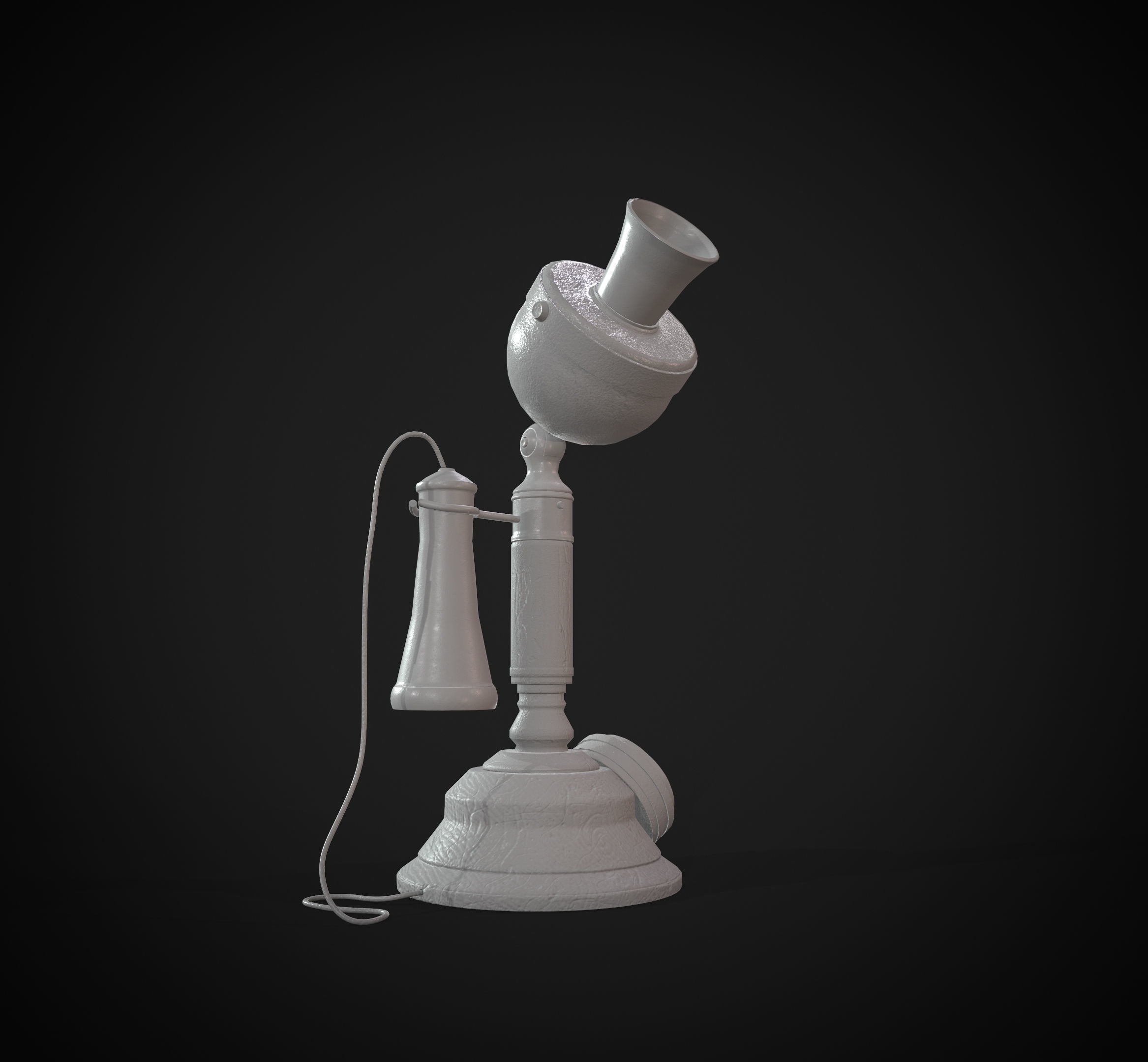 Old Wood Phone and Old Candlestick Phone Low-poly 3D model_5