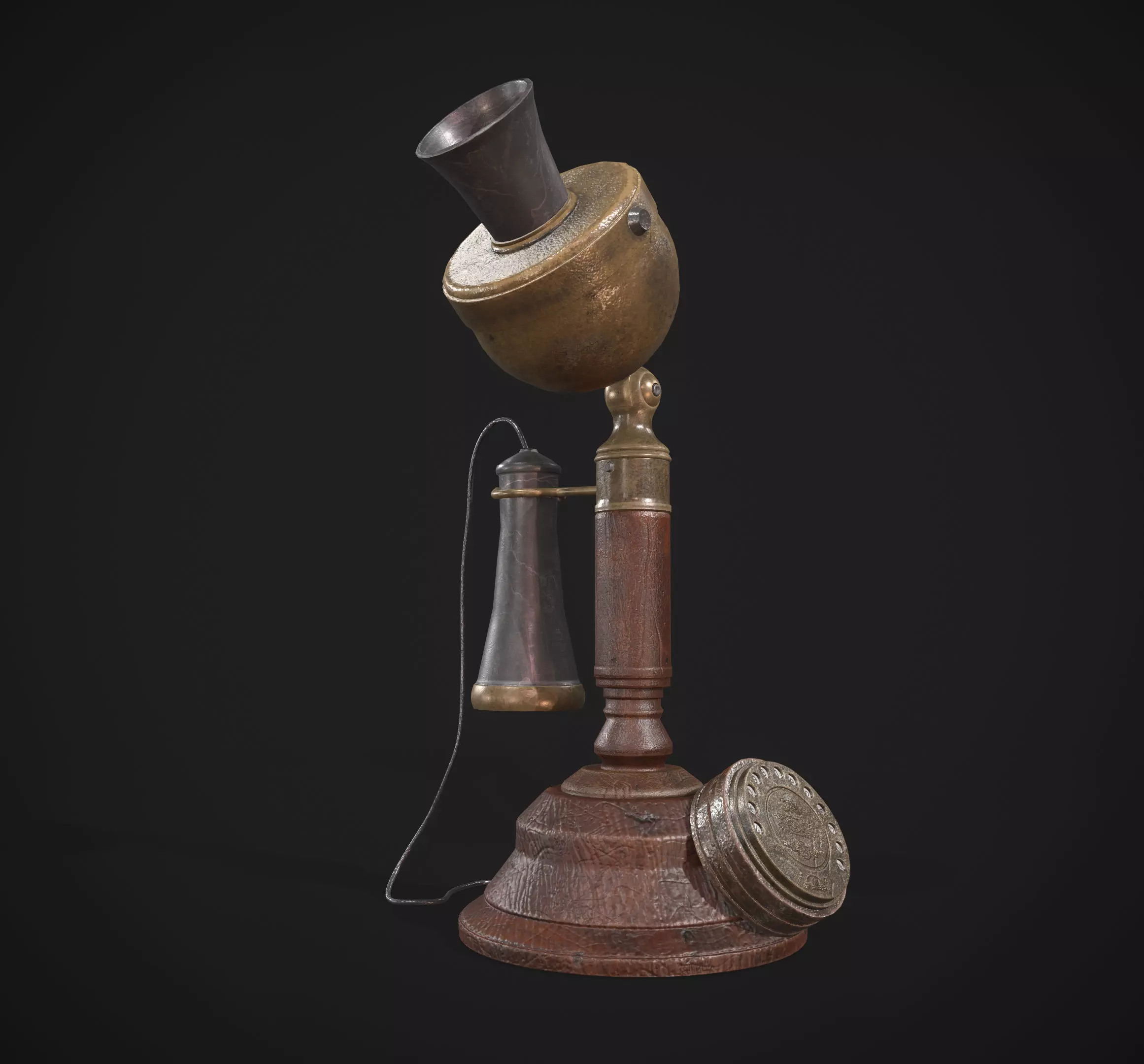 Old Wood Phone and Old Candlestick Phone Low-poly 3D model_0