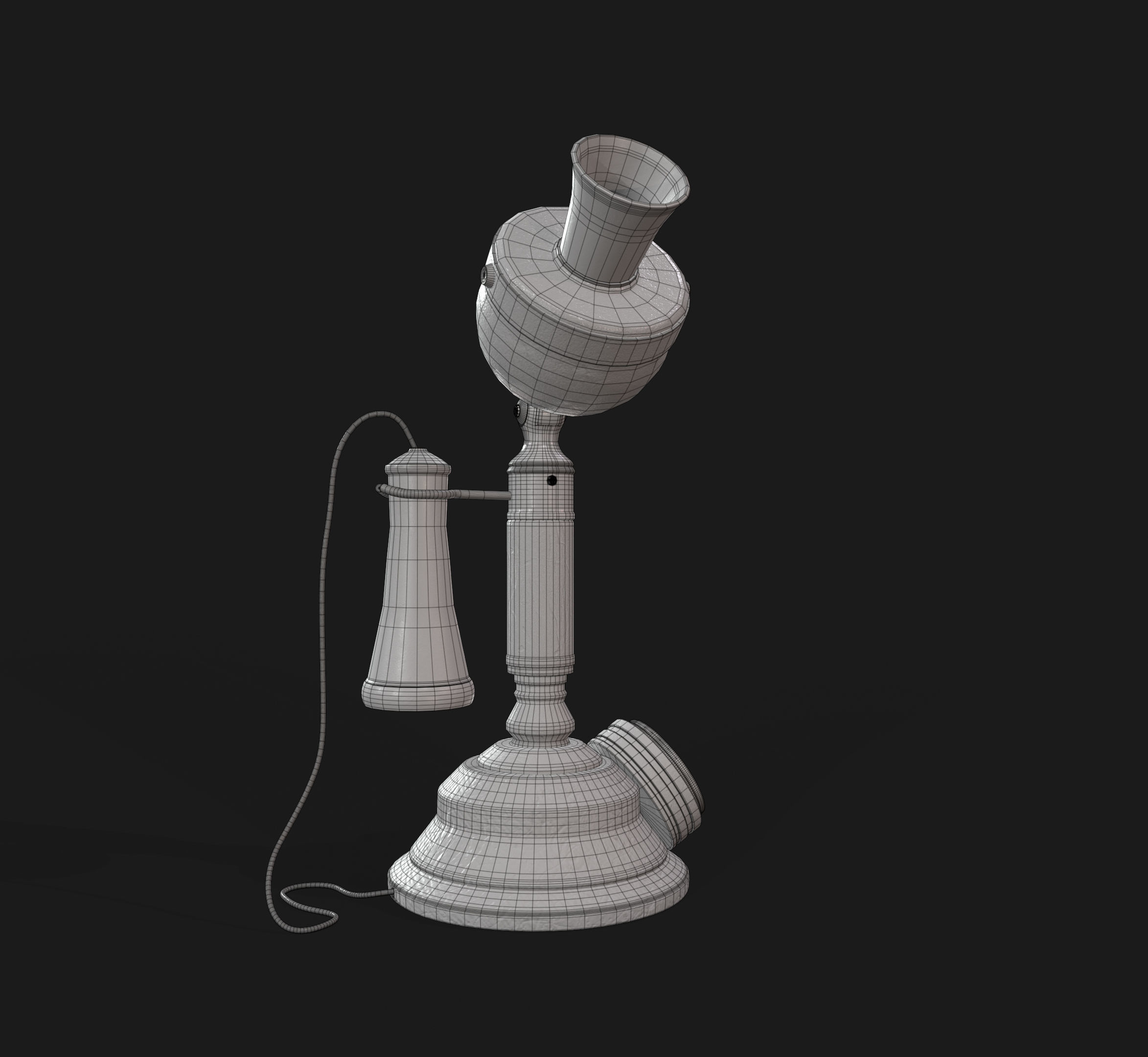 Old Wood Phone and Old Candlestick Phone Low-poly 3D model_8