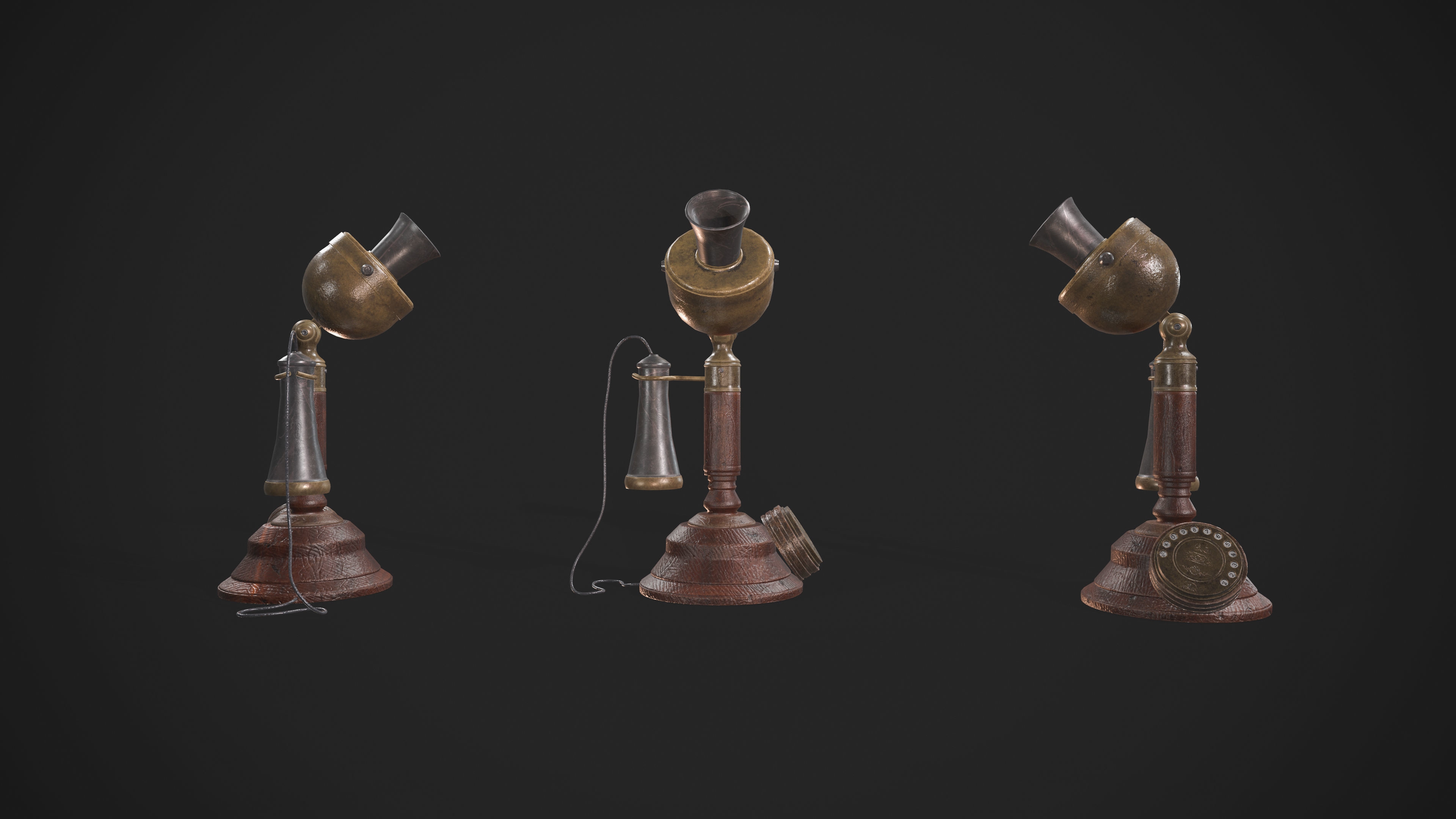 Old Wood Phone and Old Candlestick Phone Low-poly 3D model_2