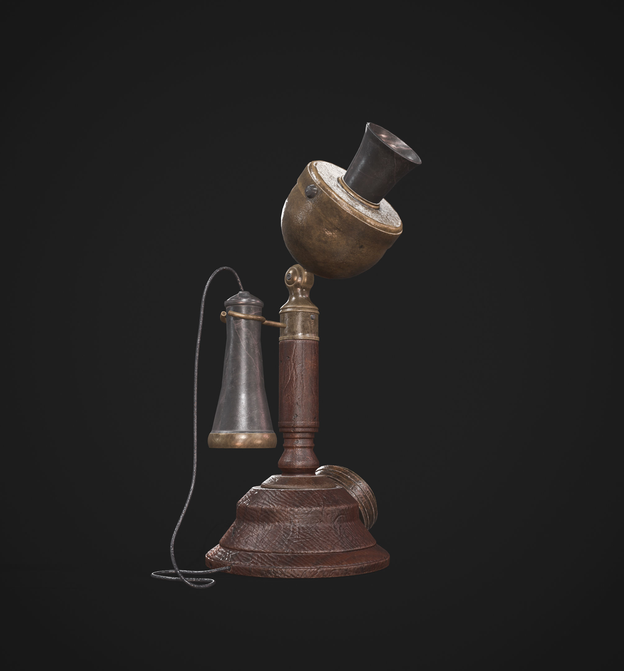 Old Wood Phone and Old Candlestick Phone Low-poly 3D model_1