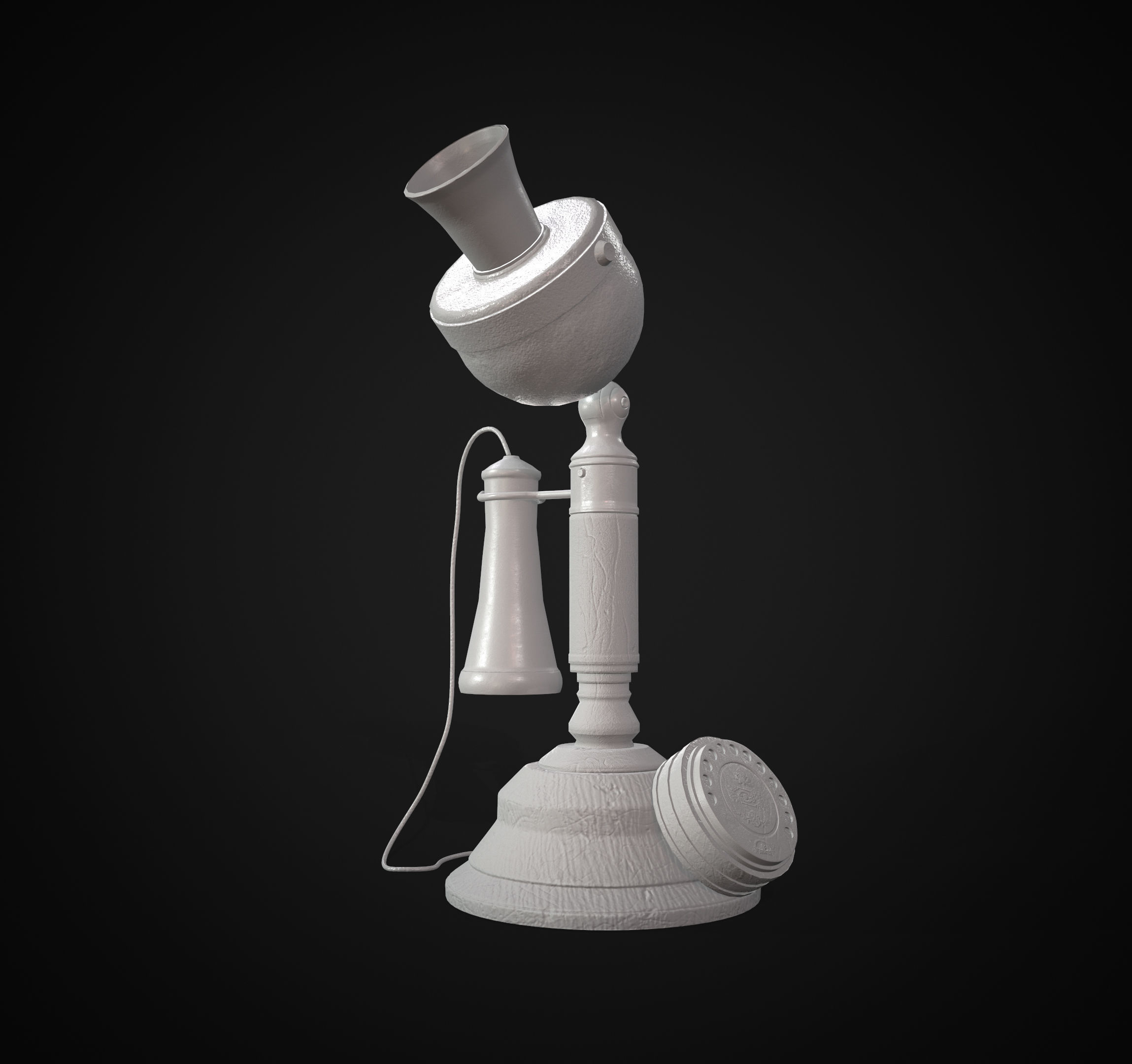 Old Wood Phone and Old Candlestick Phone Low-poly 3D model_7