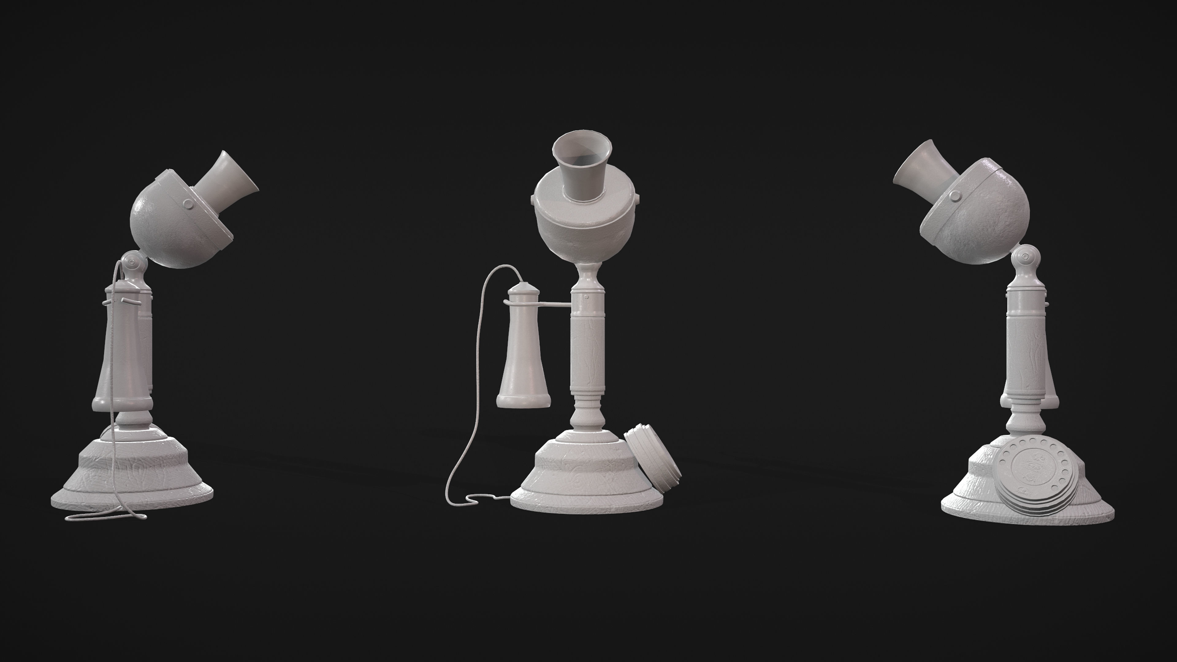 Old Wood Phone and Old Candlestick Phone Low-poly 3D model_6