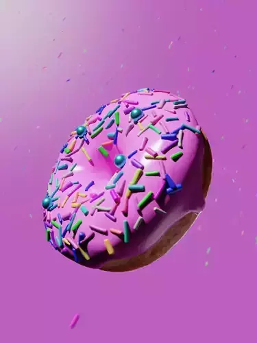 Donut with pink icing and colorful sprinkles 3D model