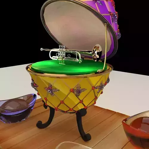 Chinese gold Ingot with Russia Faberge egg  and trumpt  