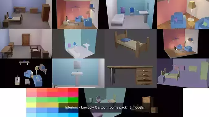 Interiors - Lowpoly Cartoon rooms pack