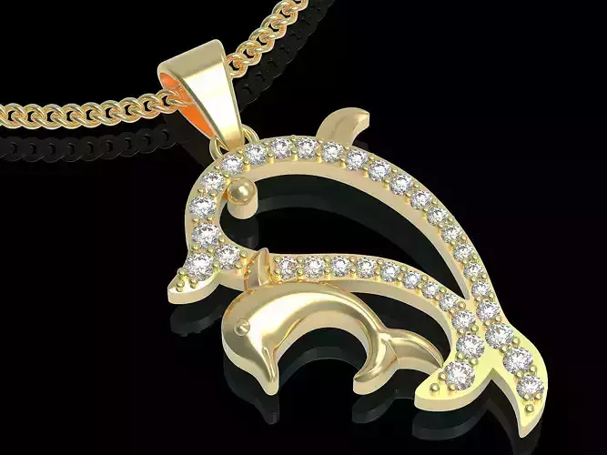 Dolphin pendant  gold  silver 3D printable model 3D print model