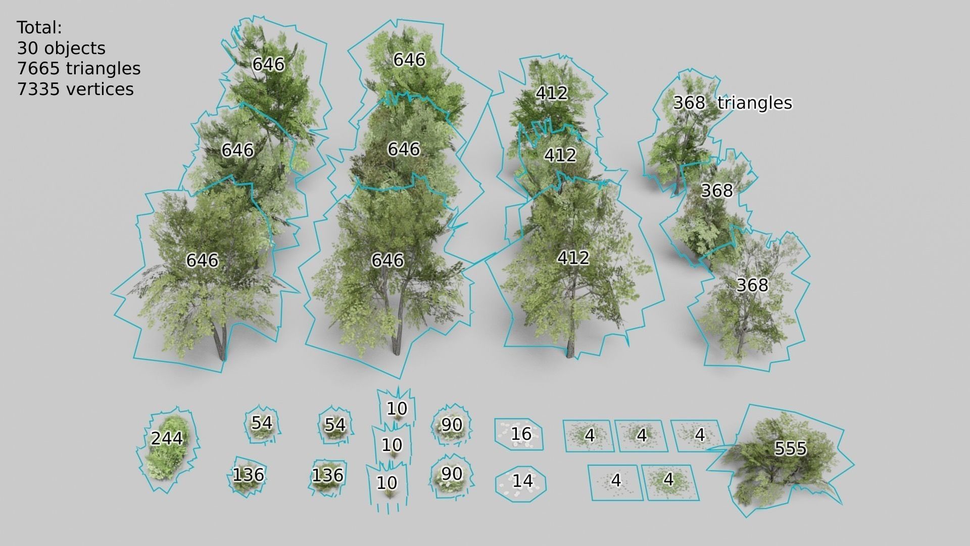 Shapespark low poly exterior plants kit - Free low-poly 3D model_1
