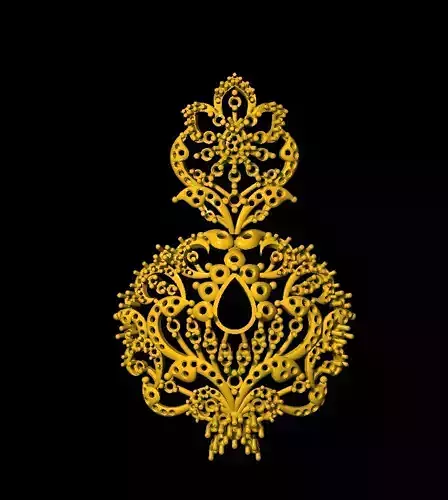 Earring ornate gold pendant