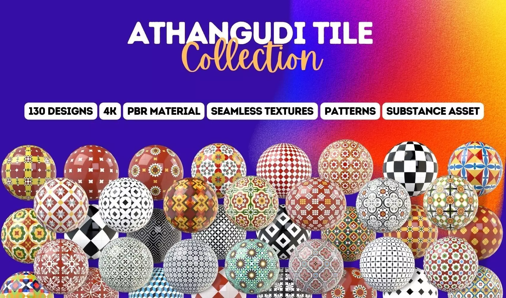130 PBR Materials and substance asset of Athangudi Tile Texture