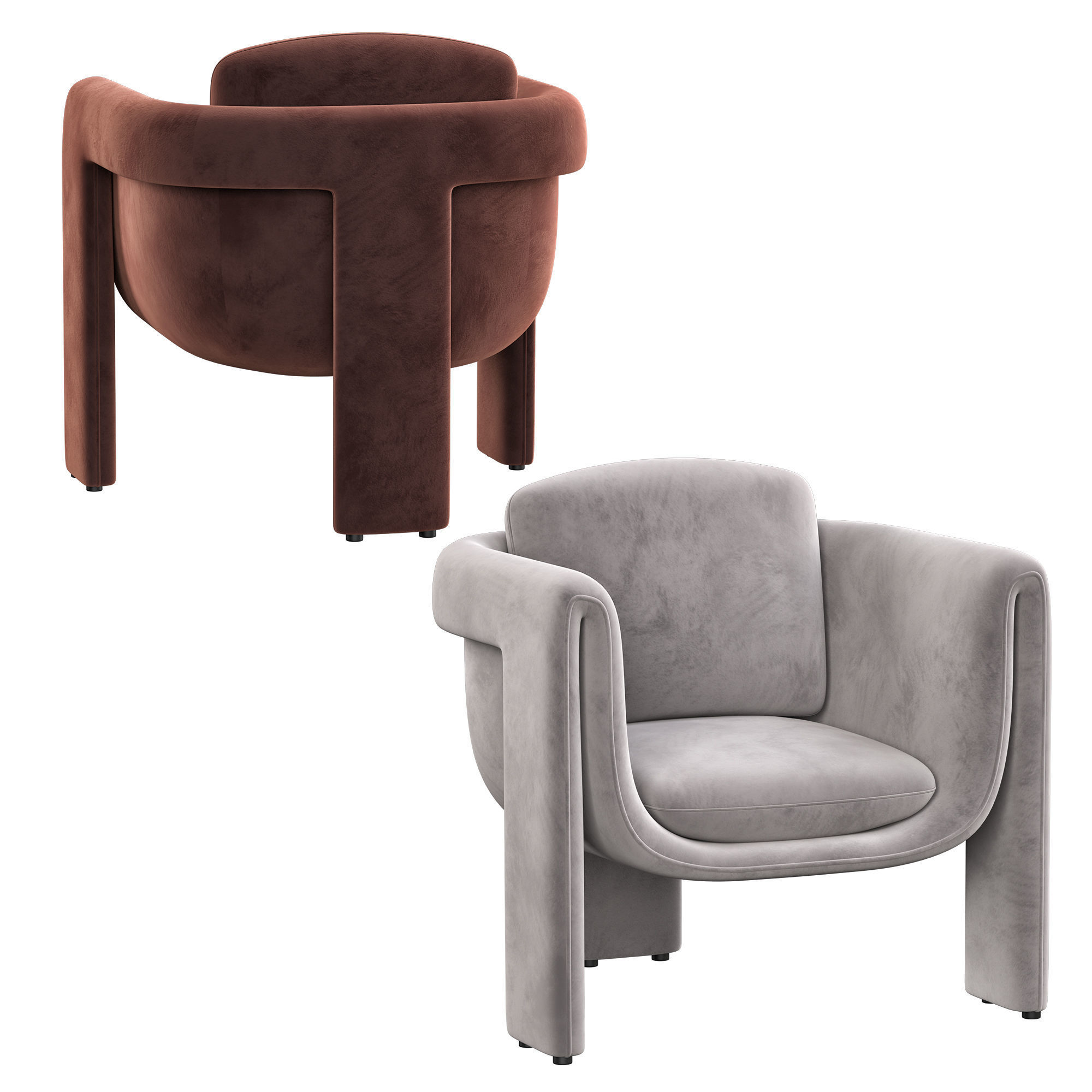 Floria velvet chair 3D model_3