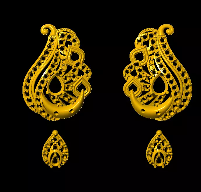 Earring gold plated paisley earrings 3D print model_0