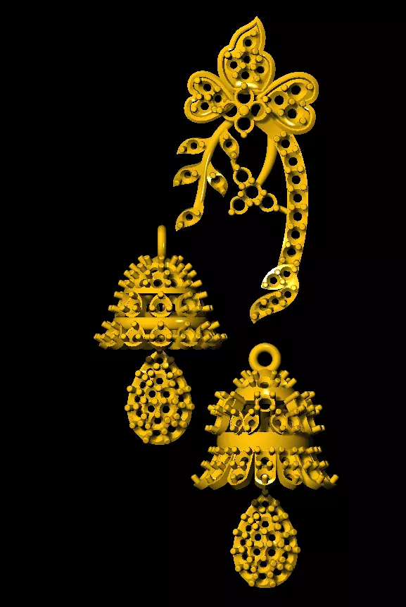 Earring gold jhumka earrings 3D print model