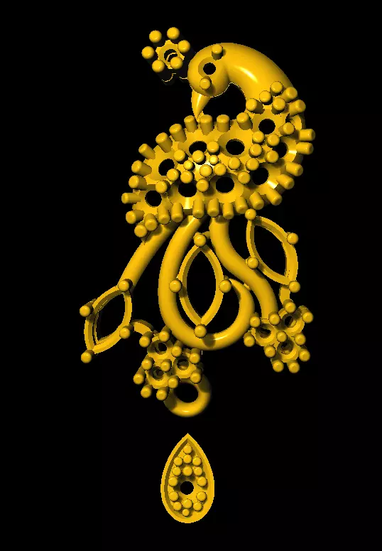 Earring gold peacock 3D print model_0