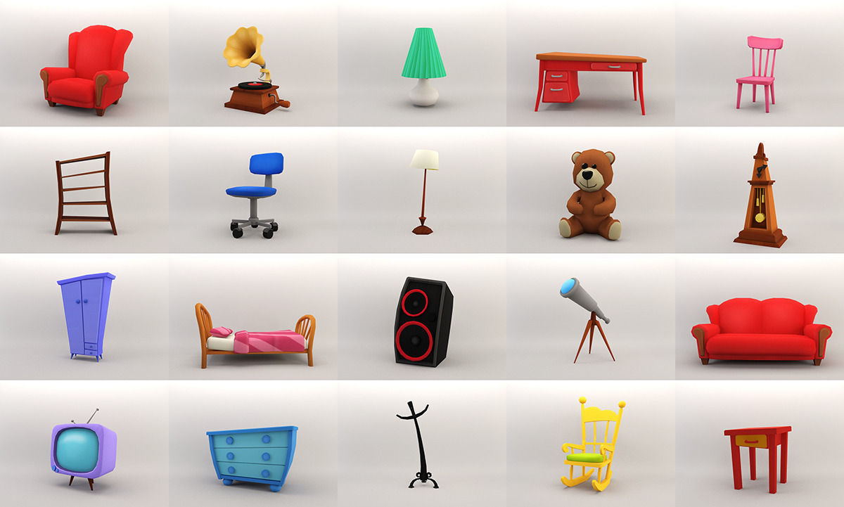 Cartoon Furniture  Package 1  Low-poly 3D model_1