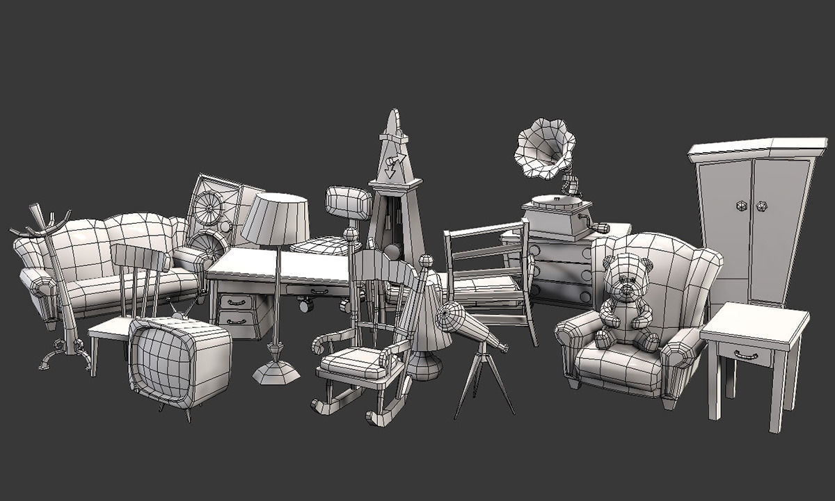 Cartoon Furniture  Package 1  Low-poly 3D model_2