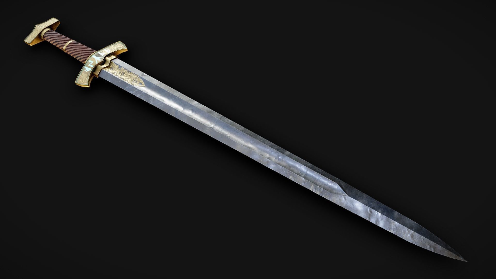 Viking runed sword Low-poly 3D model_2