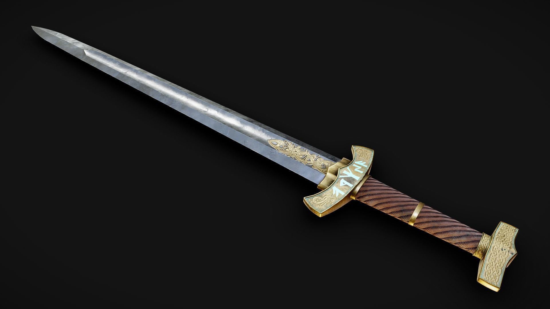 Viking runed sword Low-poly 3D model_4