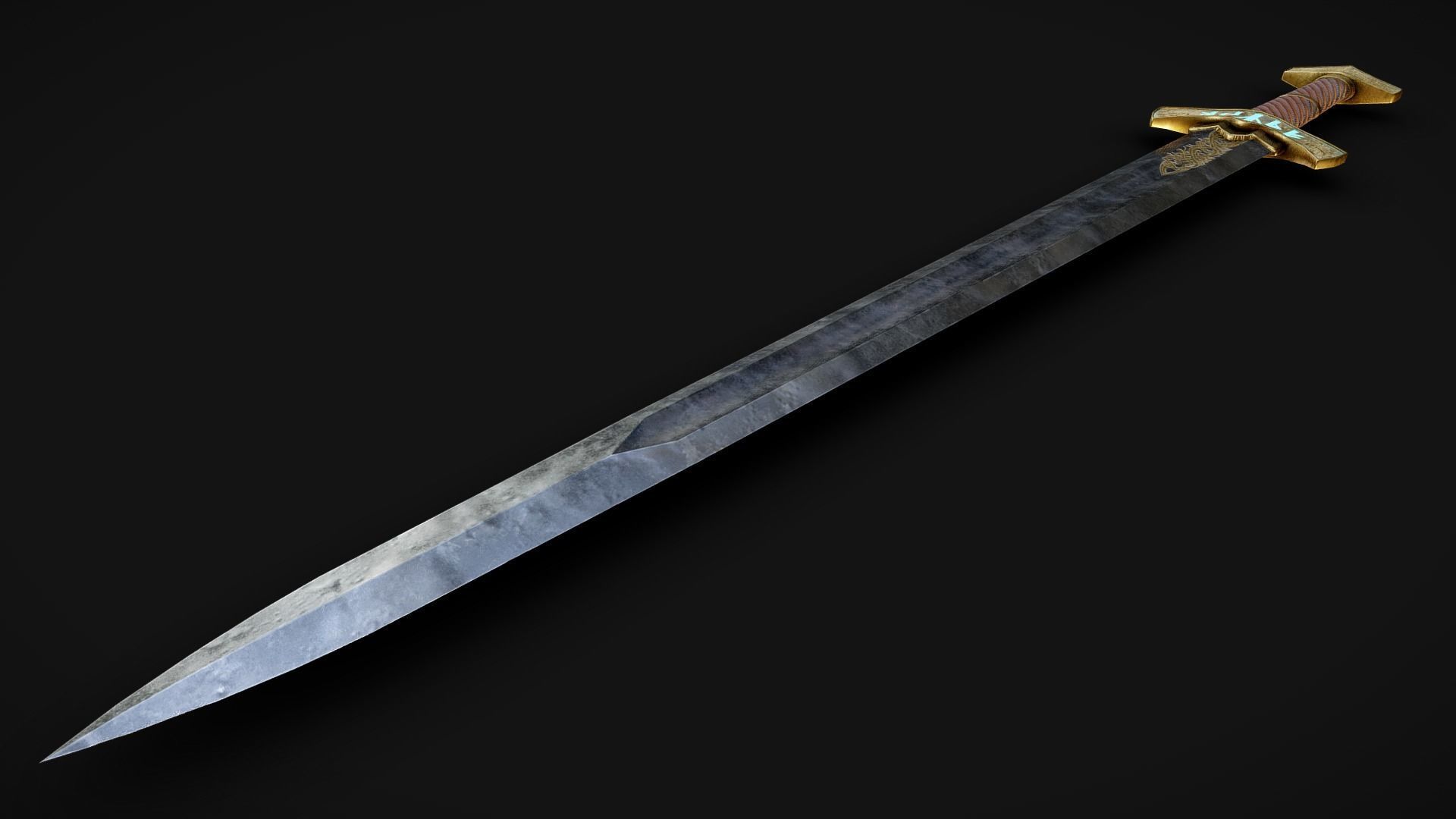 Viking runed sword Low-poly 3D model_7