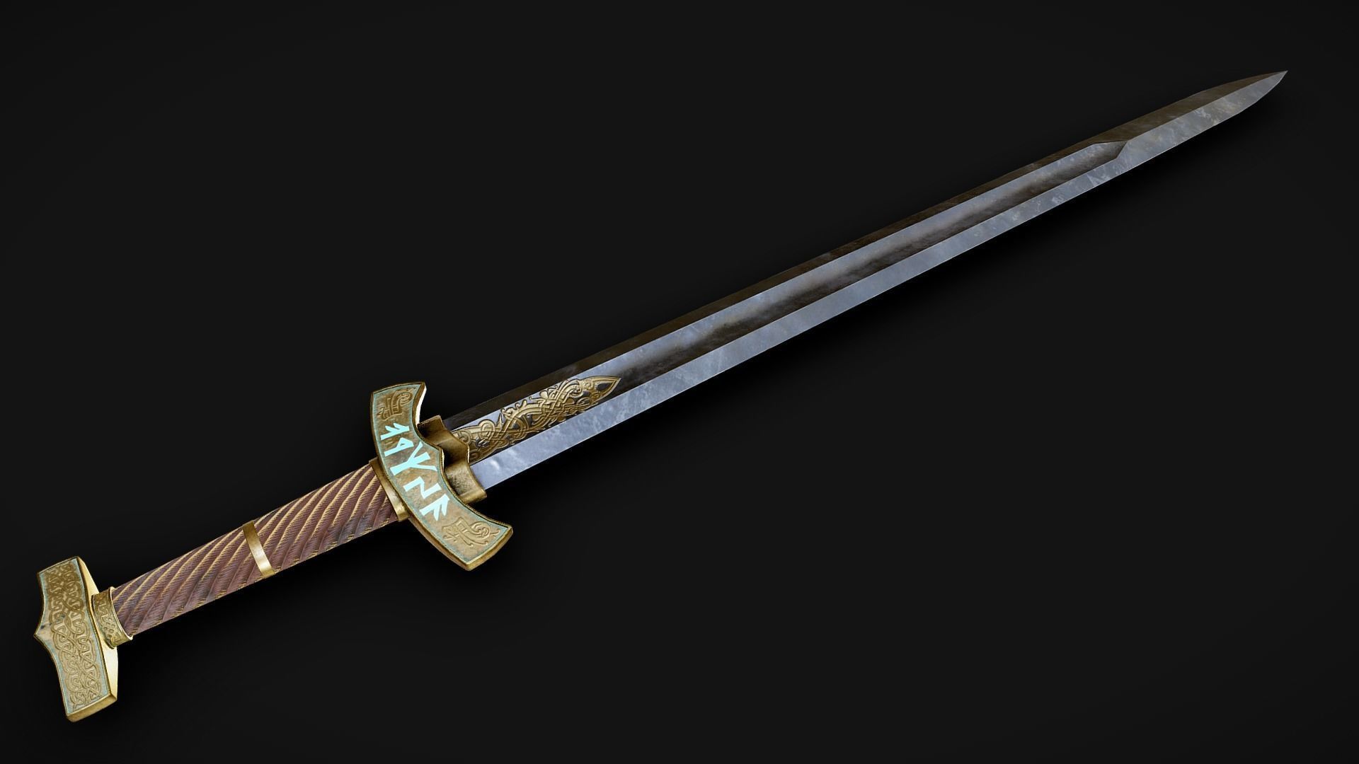 Viking runed sword Low-poly 3D model_3