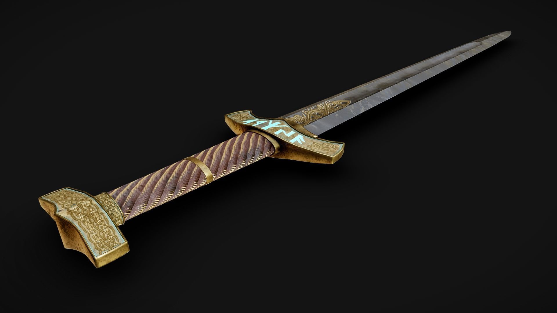 Viking runed sword Low-poly 3D model_6
