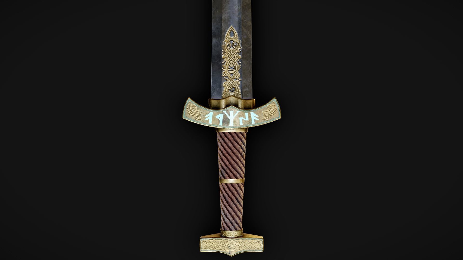 Viking runed sword Low-poly 3D model_5