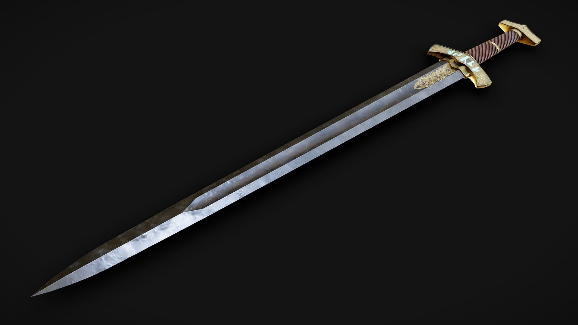 Viking runed sword Low-poly 3D model_1