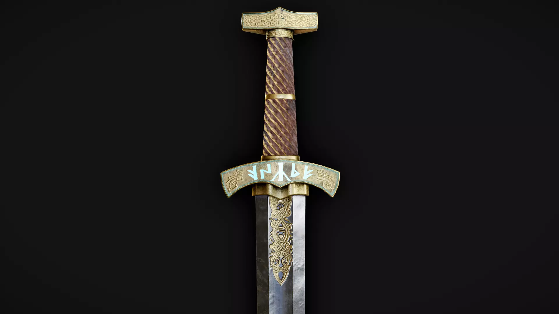 Viking runed sword Low-poly 3D model_0