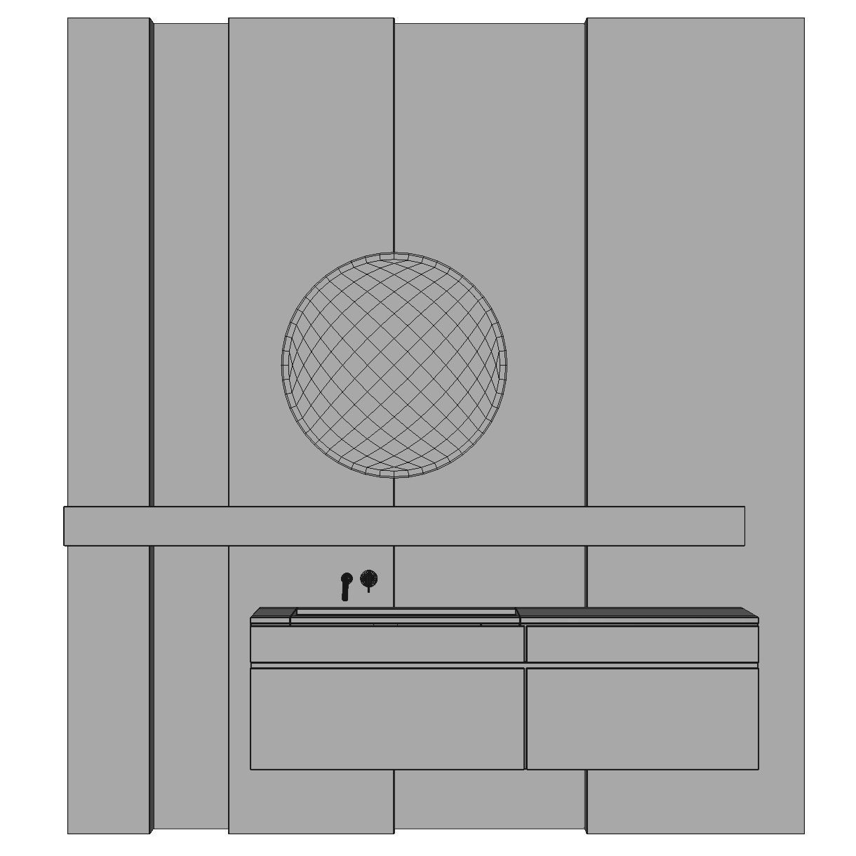 Bath set 3 modern bathroom vanity with round mirror 3D model_2